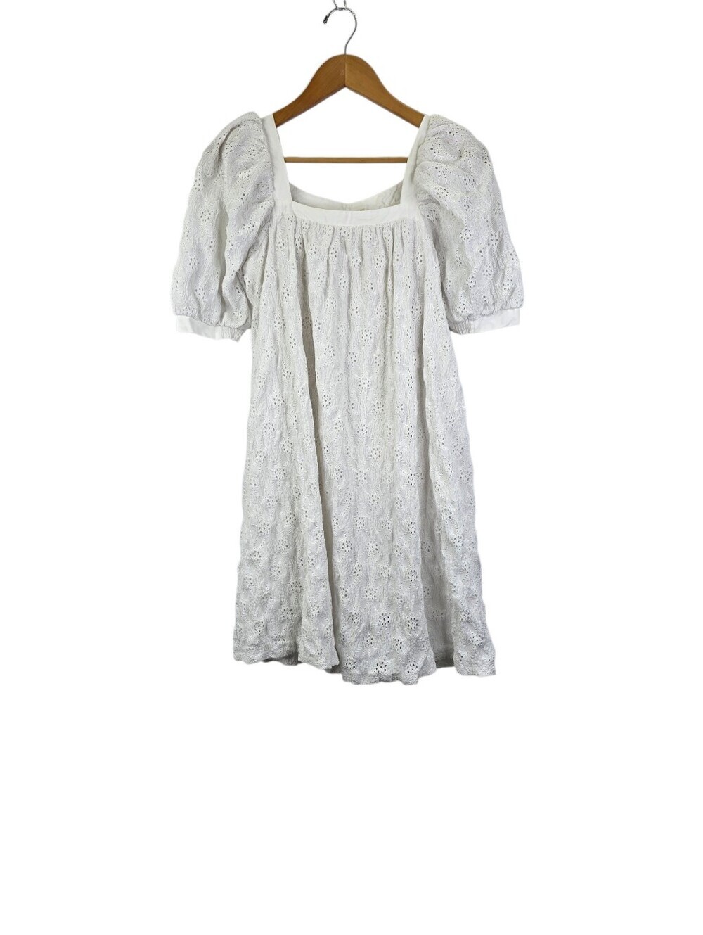 MAEVE ANTHROPOLOGIE Size‎ XS Eyelet Lace White Puff Sleeves Babydoll Dress Boho